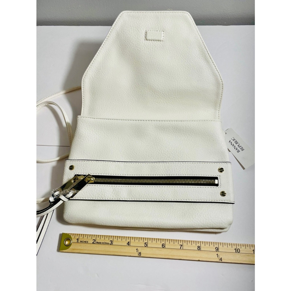 Banana Republic White black gold Envelope Crossbody Bag detachable strap zipper - Picture 6 of 9